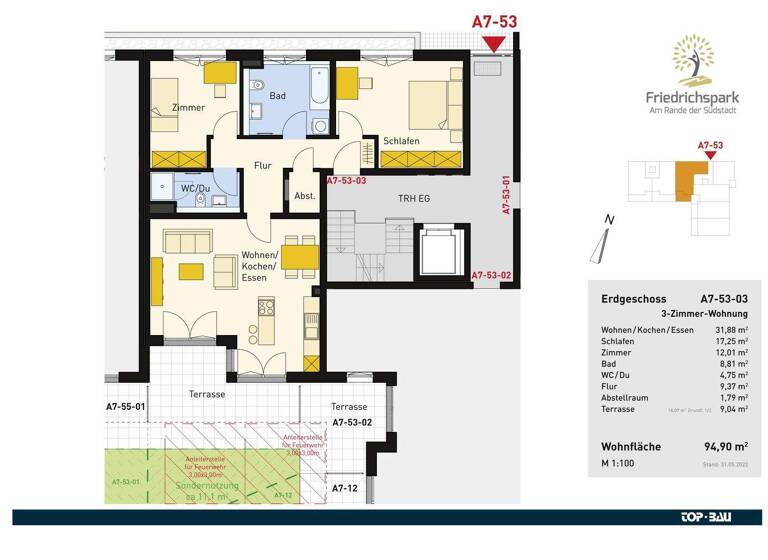 Wohnung zur Miete - Erstbezug 1.090 € 3 Zimmer 94,9 m² Villingen Villingen-Schwenningen 78050