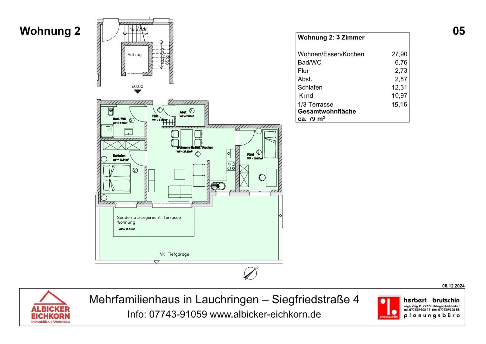 Wohnung zum Kauf provisionsfrei 351.550 € 3 Zimmer 79 m²<br/>Wohnfläche 1.<br/>Geschoss Siegfriedstr. 4 Unterlauchringen Unterlauchringen 79787