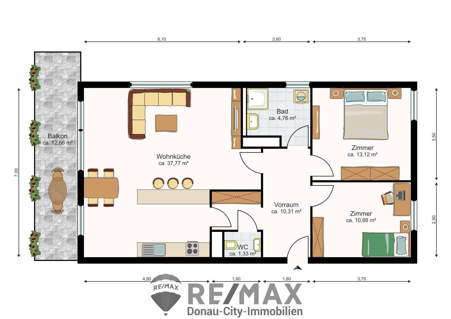 Wohnung zur Miete 759 € 3 Zimmer 78,2 m²<br/>Wohnfläche 2.<br/>Geschoss Brunn am Gebirge 2345