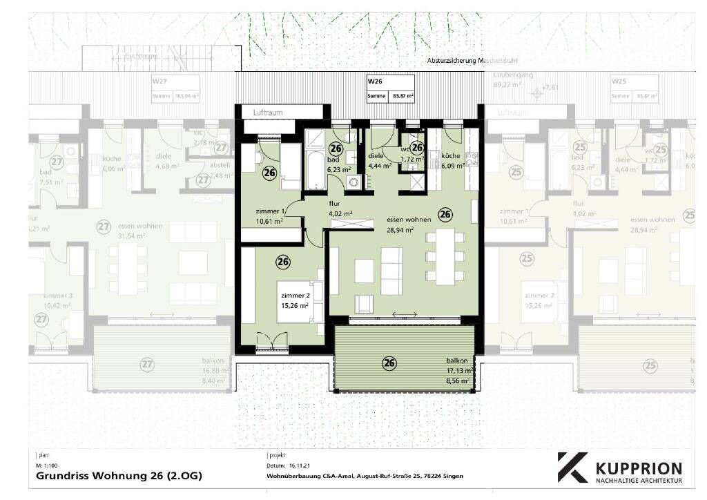 Wohnung zum Kauf 446.400 € 3 Zimmer 85,9 m²<br/>Wohnfläche 2.<br/>Geschoss August-Ruf-Straße 25 Hegau - Gymnasium 5 Singen (Hohentwiel) 78224