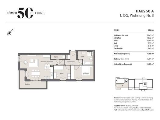 Wohnung zum Kauf - Erstbezug provisionsfrei 629.000 € 3 Zimmer 78,8 m² 1. Geschoss Römerstraße 50 A Gilching 82205