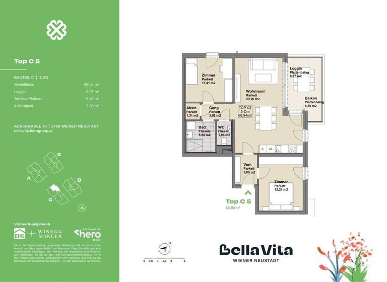 Wohnung zum Kauf provisionsfrei 265.263 € 3 Zimmer 68,9 m² 1. Geschoss Ackergasse 14 Wiener Neustadt 2700