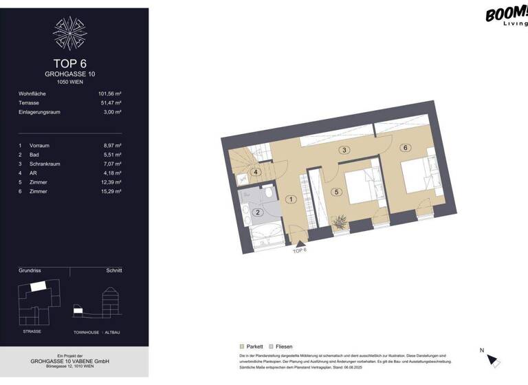 Terrassenwohnung zum Kauf - Erstbezug 1.100.000 € 3 Zimmer 101,6 m² 1. Geschoss Wien 1050