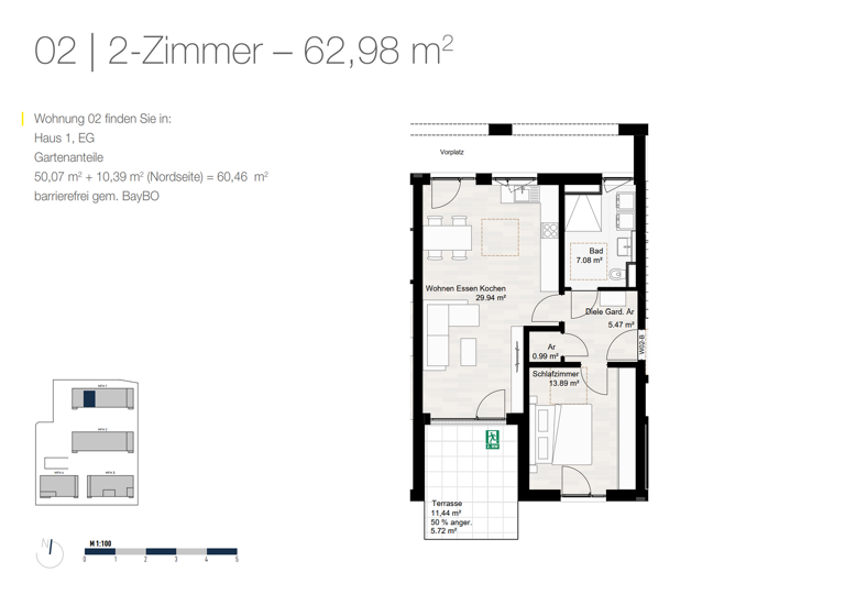 Wohnung zum Kauf provisionsfrei 384.500 € 2 Zimmer 63 m² EG Germanenstr. 20 Foret Langweid am Lech 86462