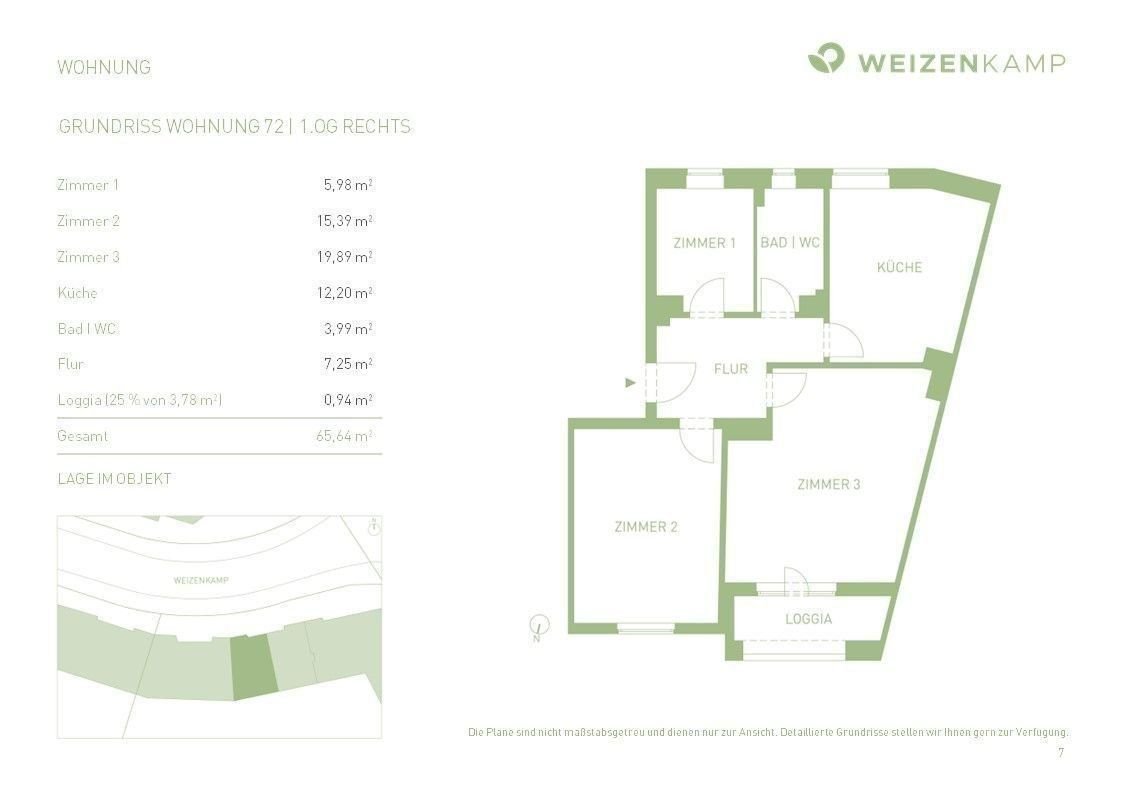 Wohnung zum Kauf provisionsfrei 465.000 € 2,5 Zimmer 65,6 m²<br/>Wohnfläche ab sofort<br/>Verfügbarkeit Weizenkamp 14 Barmbek - Süd Hamburg 22081