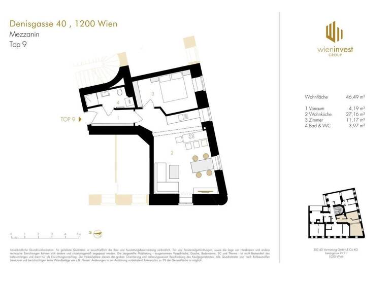 Wohnung zum Kauf - Erstbezug 299.000 € 2 Zimmer 46,2 m² 1. Geschoss Denisgasse Wien 1200
