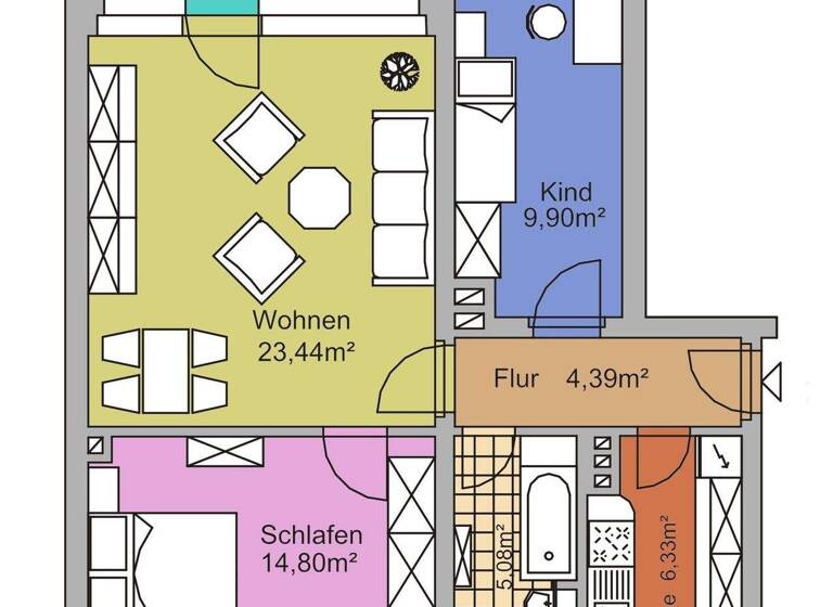 Wohnung zur Miete 454 € 3 Zimmer 66,8 m² 1. Geschoss frei ab sofort K.-Kollwitz-Str. 40 Großenhain 01558