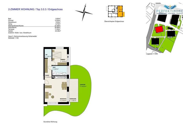 Wohnung zum Kauf 397.000 € 2 Zimmer 55,9 m² EG Hohenweiler 6914