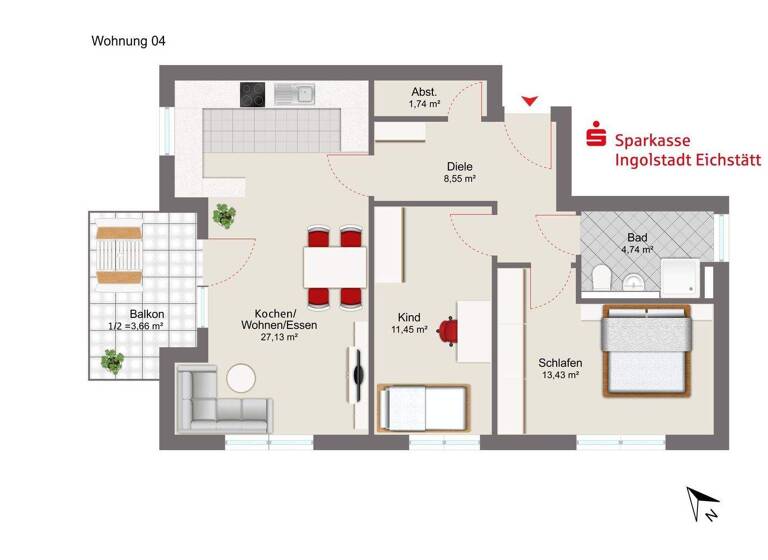 Wohnung zum Kauf provisionsfrei 445.000 € 3 Zimmer 70,7 m² 1. Geschoss Ringsee Ingolstadt 85053