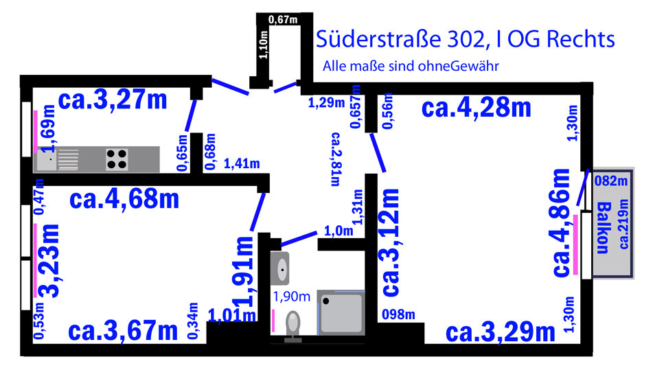 Wohnung zur Miete 605 € 2 Zimmer 54,9 m²<br/>Wohnfläche 1.<br/>Geschoss Süderstraße 302 I OG Rechts Hamm Hamburg 20537