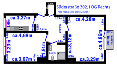 Wohnung zur Miete 605 € 2 Zimmer 54,9 m² 1. Geschoss Süderstraße 302 I OG Rechts Hamm Hamburg 20537