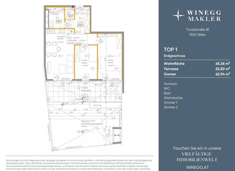 Wohnung zur Miete - Erstbezug 1.307 € 3 Zimmer 65,4 m² EG Troststraße 81 Wien 1100