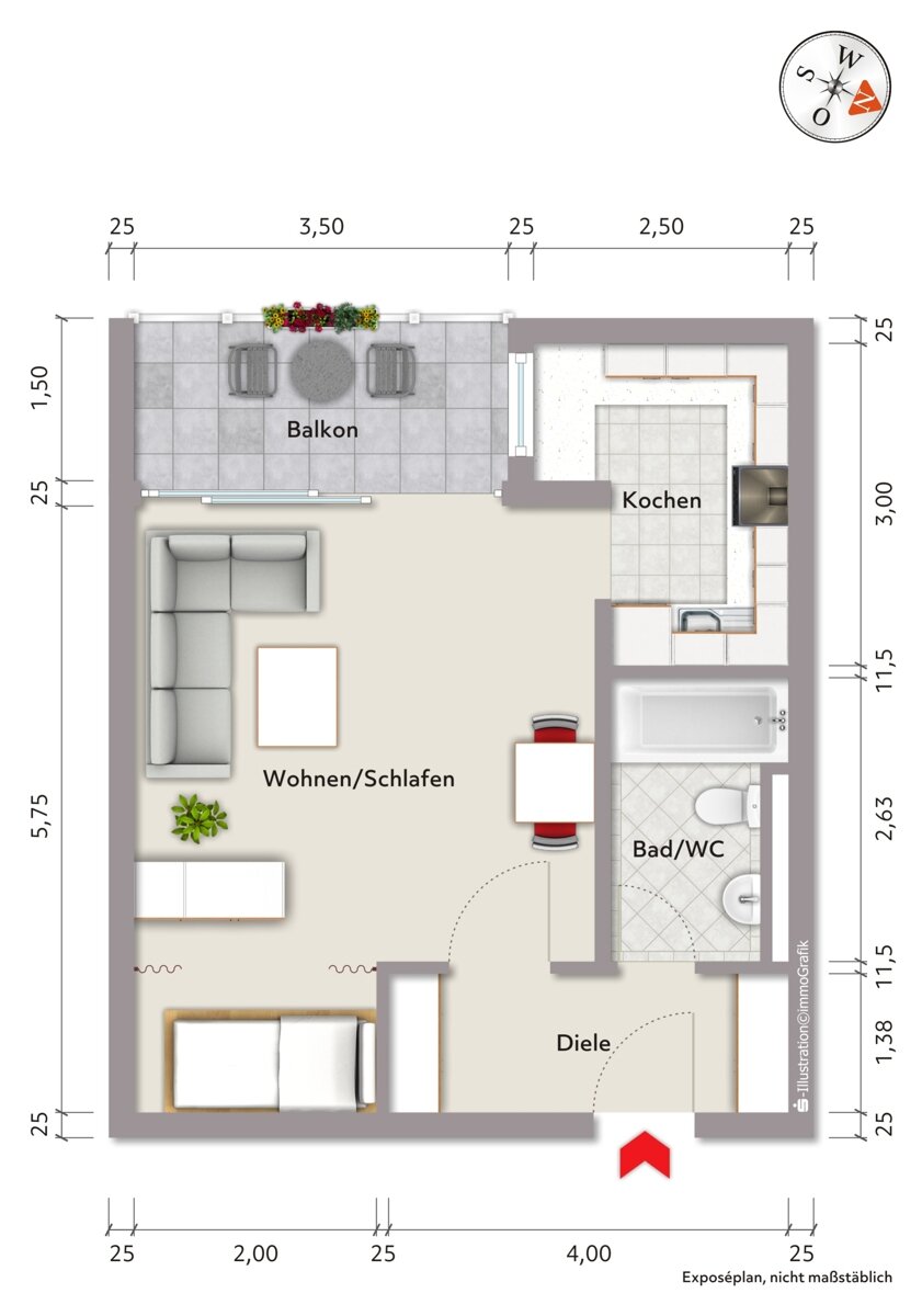 Wohnung zum Kauf 149.900 € 1 Zimmer 39,1 m²<br/>Wohnfläche 3.<br/>Geschoss Durlach - Hanggebiet Karlsruhe 76227