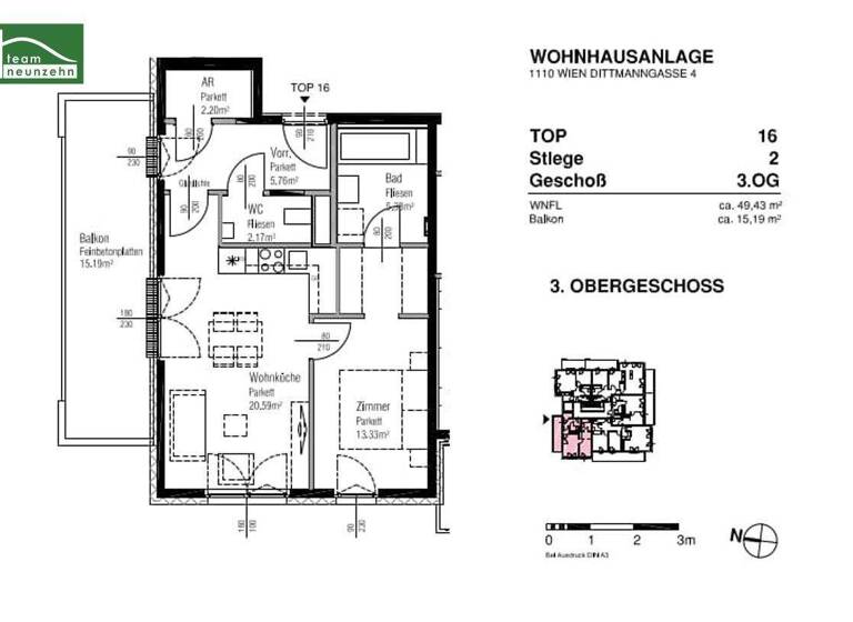 Wohnung zur Miete 784 € 2 Zimmer 49,4 m² 3. Geschoss frei ab 01.06.2026 Dittmanngasse 4 Wien 1110