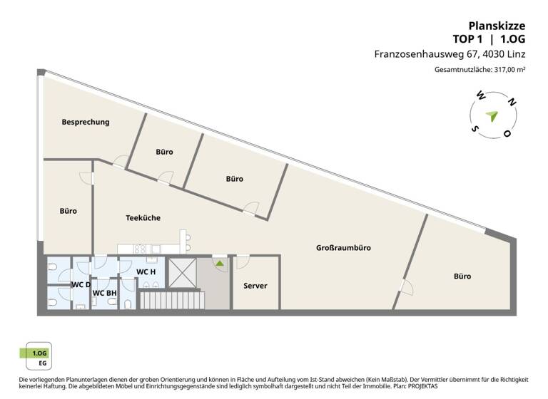 Bürofläche zur Miete 4.438 € 6 Zimmer 317 m² Bürofläche Franzosenhausweg 67 Kleinmünchen Linz 4030