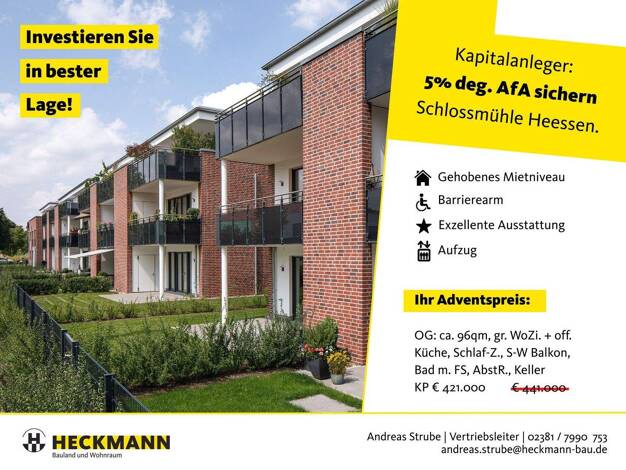 Wohnung zum Kauf - Erstbezug provisionsfrei 421.000 € 2 Zimmer 95,7 m² An der Schlossmühle 12 Heessen Hamm-Heessen 59073