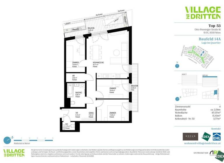 Wohnung zum Kauf 683.100 € 4 Zimmer 87,1 m² 6. Geschoss Wien 1030