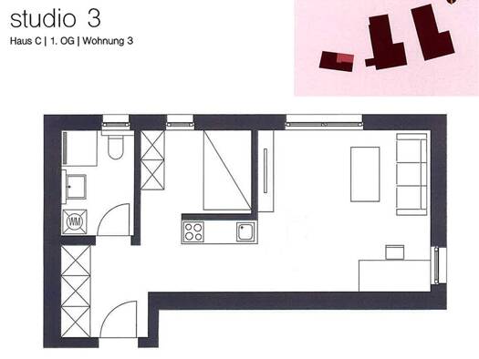 Studio zur Miete 550 € 1,5 Zimmer 39 m² Geschoss 1/2 frei ab sofort Alte Poststraße 13 Ansbach 91522