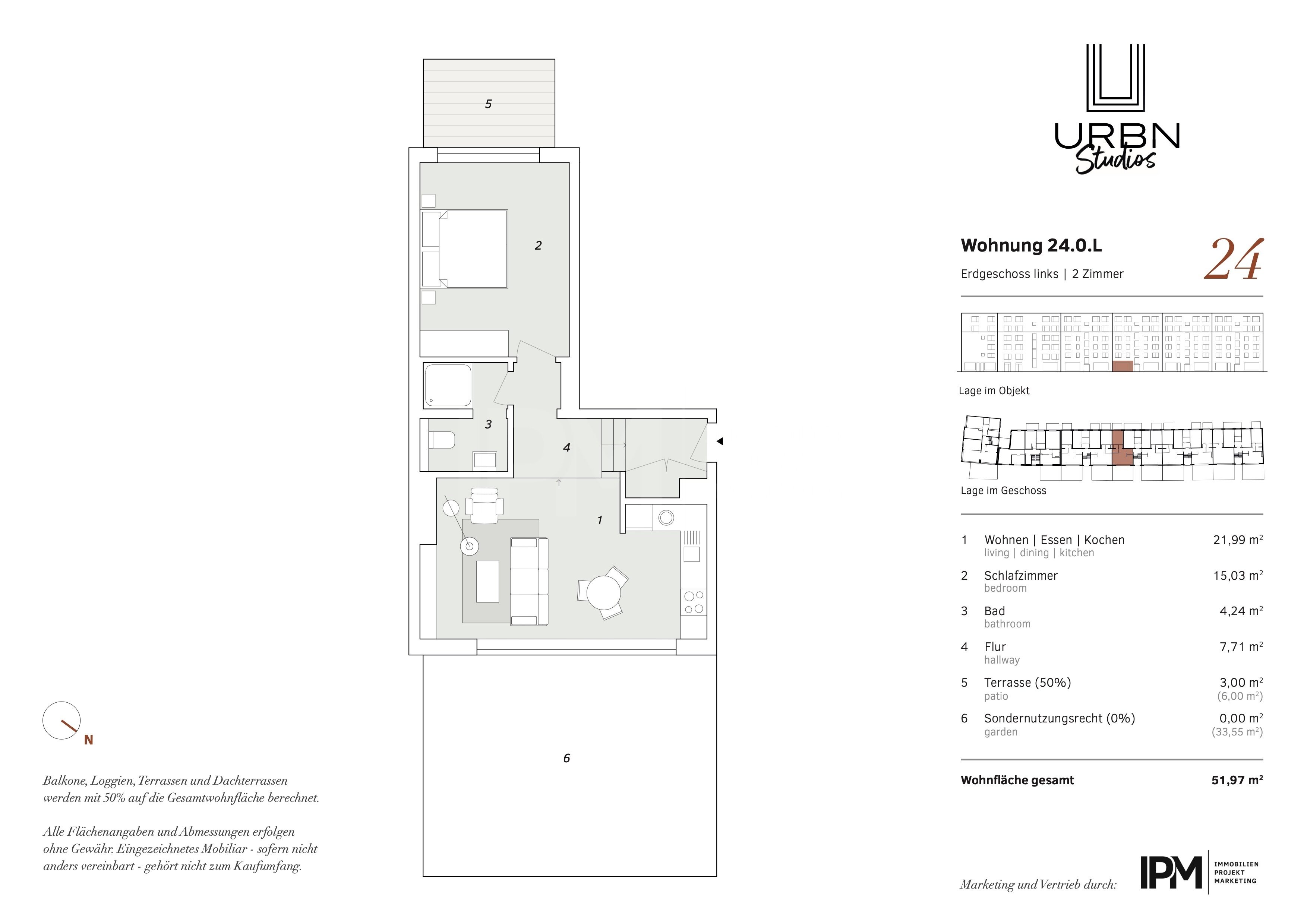 Wohnung zum Kauf 349.000 € 2 Zimmer 52 m²<br/>Wohnfläche EG<br/>Geschoss Washingtonallee 24 Horn Hamburg 22111