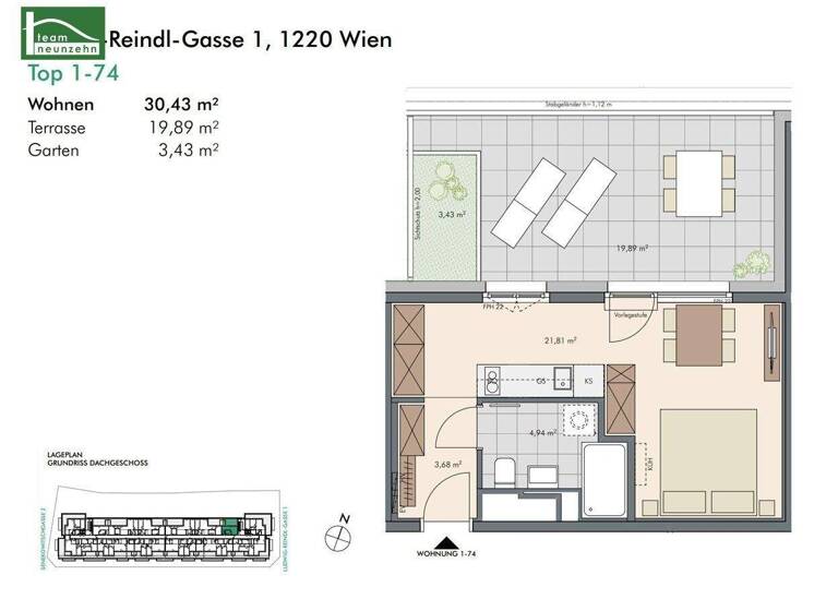 Studio zum Kauf - Erstbezug provisionsfrei 240.000 € 1 Zimmer 30,8 m² 7. Geschoss Ludwig-Reindl-Gasse 1 Wien 1220