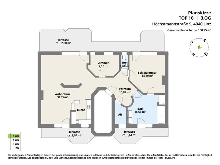 Penthouse zum Kauf 429.000 € 3 Zimmer 108,8 m²<br/>Wohnfläche 3.<br/>Geschoss Höchsmannstraße 9 Pöstlingberg Linz 4040