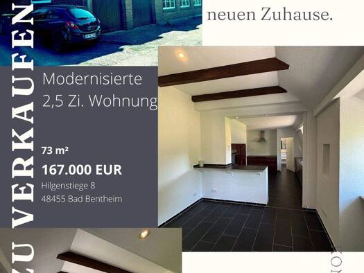 Wohnung zum Kauf provisionsfrei als Kapitalanlage geeignet 167.000 € 2,5 Zimmer 70,3 m² Hilgenstiege 8 Bad Bentheim 48455