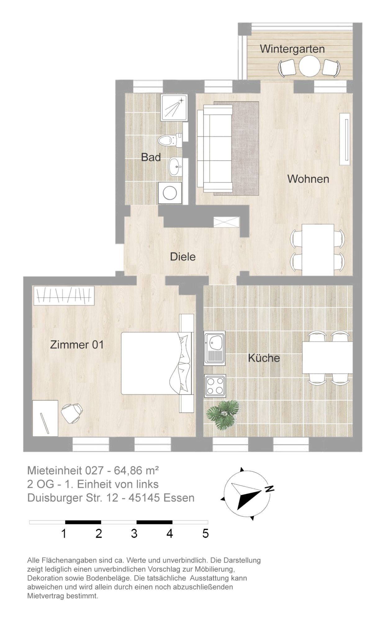 Wohnung zur Miete 597 € 2 Zimmer 64,9 m²<br/>Wohnfläche 2.<br/>Geschoss 01.03.2025<br/>Verfügbarkeit Duisburger Str. 12 Frohnhausen Essen 45145