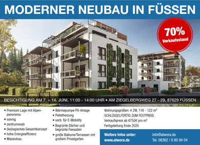 Wohnung zum Kauf provisionsfrei als Kapitalanlage geeignet 873.300 € 4 Zimmer 122 m² Am Ziegelbergweg 27 Füssen Füssen 87629
