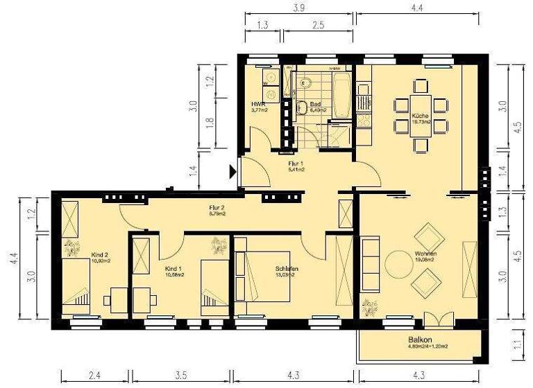 Wohnung zur Miete 1.167 € 4 Zimmer 98,9 m² 2. Geschoss Hohendodeleber Str. 23 Stadtfeld West Magdeburg 39110