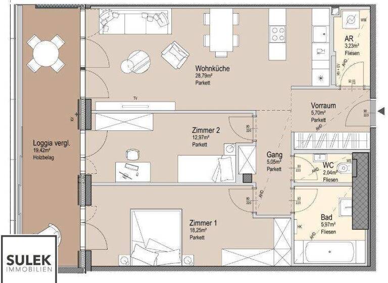 Wohnung zur Miete - Erstbezug 1.941 € 3 Zimmer 82 m² 20. Geschoss Meiereistraße Wien 1020