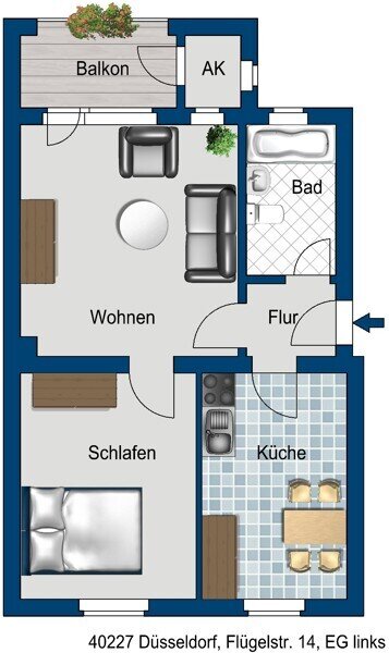 Wohnung zur Miete 714 € 2 Zimmer 56,4 m²<br/>Wohnfläche 24.02.2025<br/>Verfügbarkeit Flügelstr. 14 Oberbilk Düsseldorf 40227