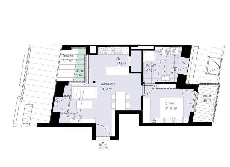 Terrassenwohnung zur Miete - Erstbezug 1.790 € 2 Zimmer 55,1 m² Millergasse Wien 1060