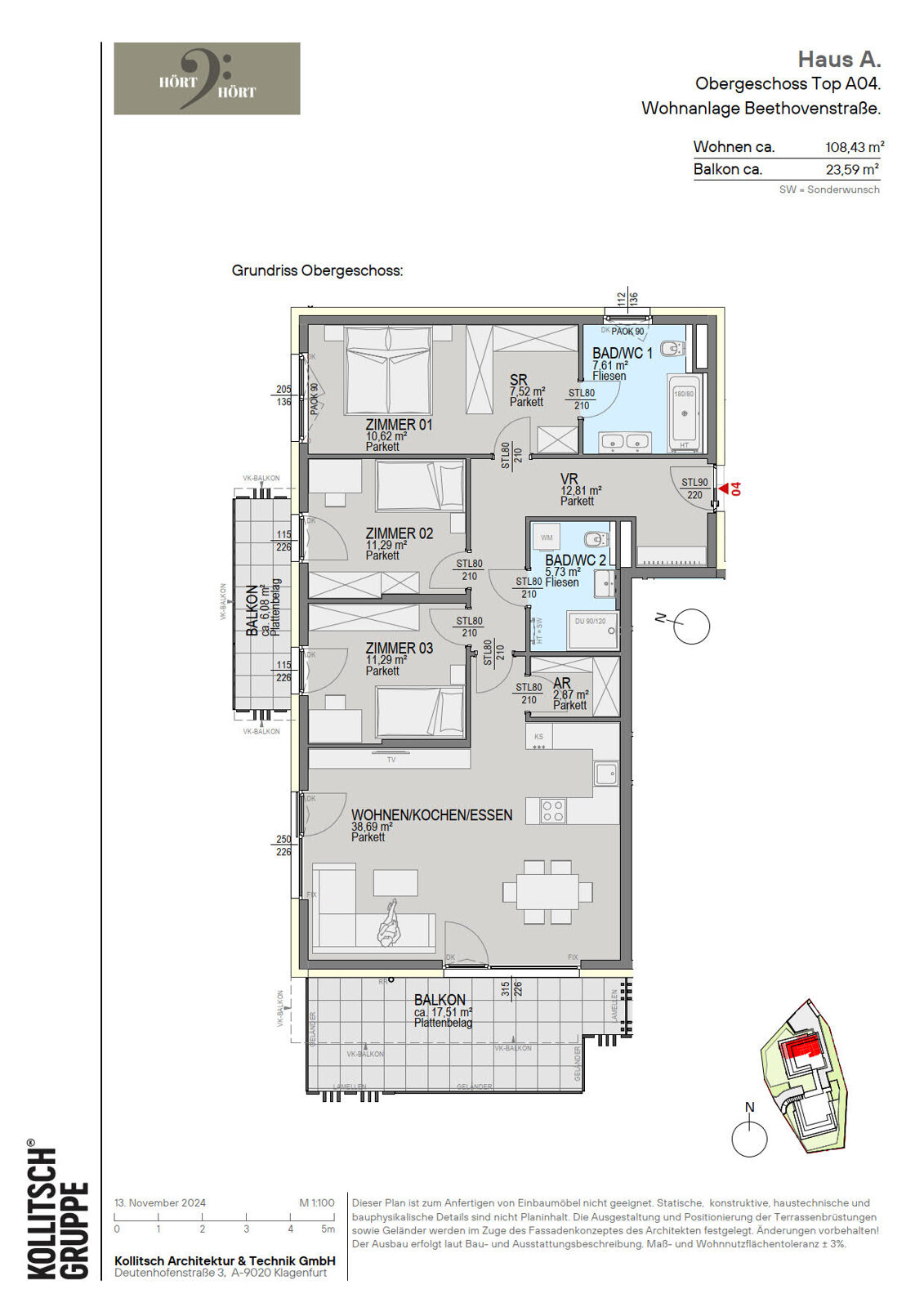 Wohnung zum Kauf 842.300 € 4 Zimmer 108,4 m²<br/>Wohnfläche St. Martin Klagenfurt am Wörthersee 9020