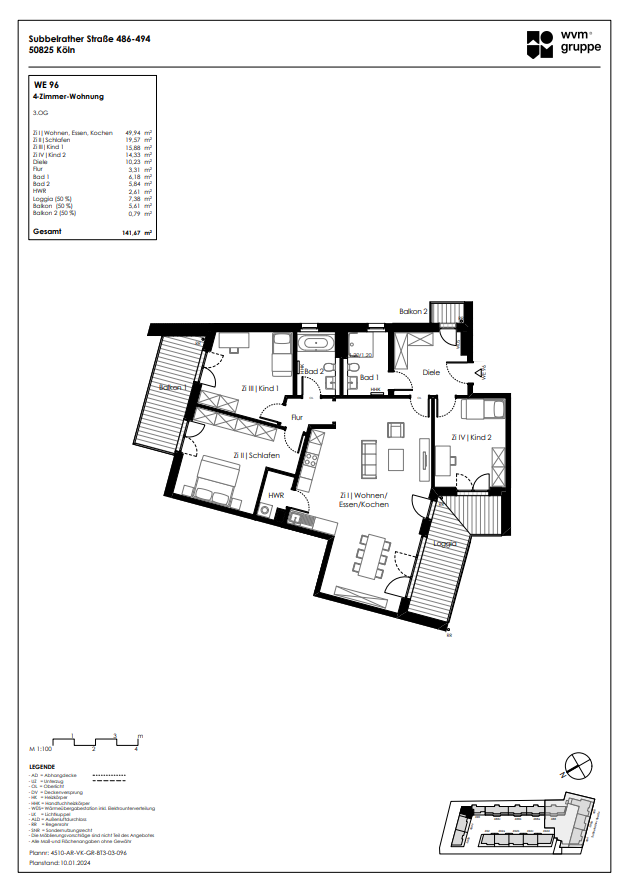 Wohnung zum Kauf provisionsfrei 902.405 € 4 Zimmer 141,7 m²<br/>Wohnfläche Subbelrather Str. 490 Ehrenfeld Köln 50825