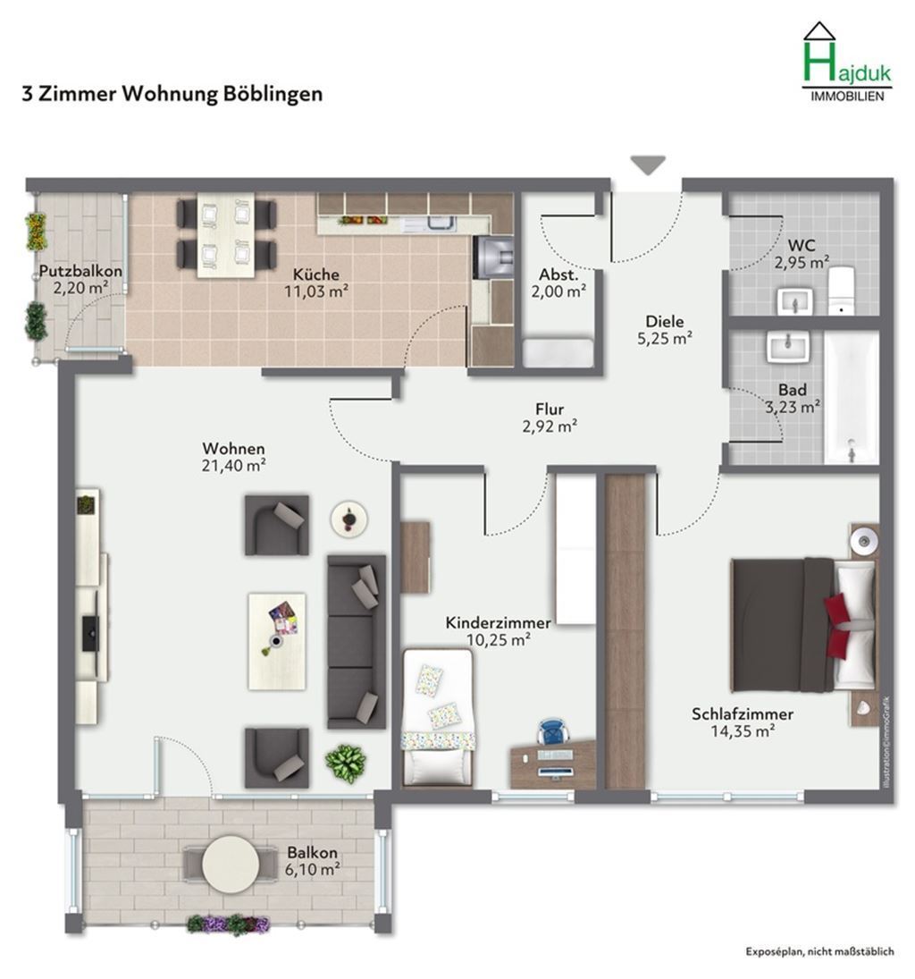 Wohnung zum Kauf 269.000 € 3 Zimmer 78,8 m²<br/>Wohnfläche 2.<br/>Geschoss Stadtg./Röhrer Weg/Leere Wasen/Wasserb. Böblingen 71032