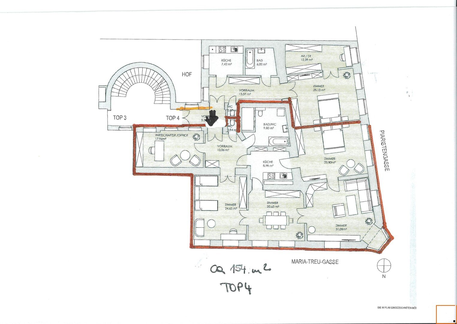 Wohnung zur Miete 2.464 € 5 Zimmer 154 m²<br/>Wohnfläche 1.<br/>Geschoss Wien 1080