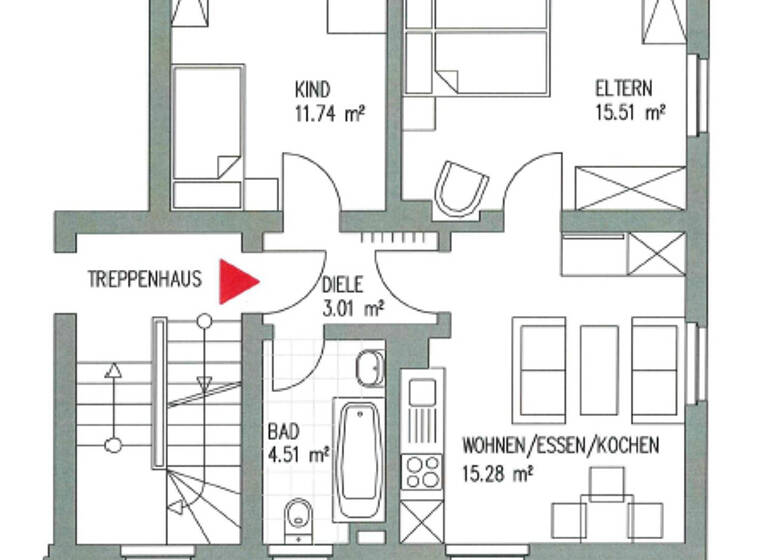 Wohnung zur Miete 500 € 2 Zimmer 50,1 m² 1. Geschoss Mozartstraße 1 Böhlen 04564