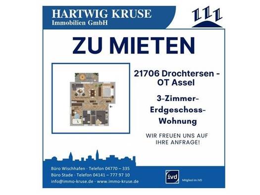 Wohnung zur Miete 650 € 3 Zimmer 75 m² frei ab 01.10.2026 Assel Drochtersen 21706