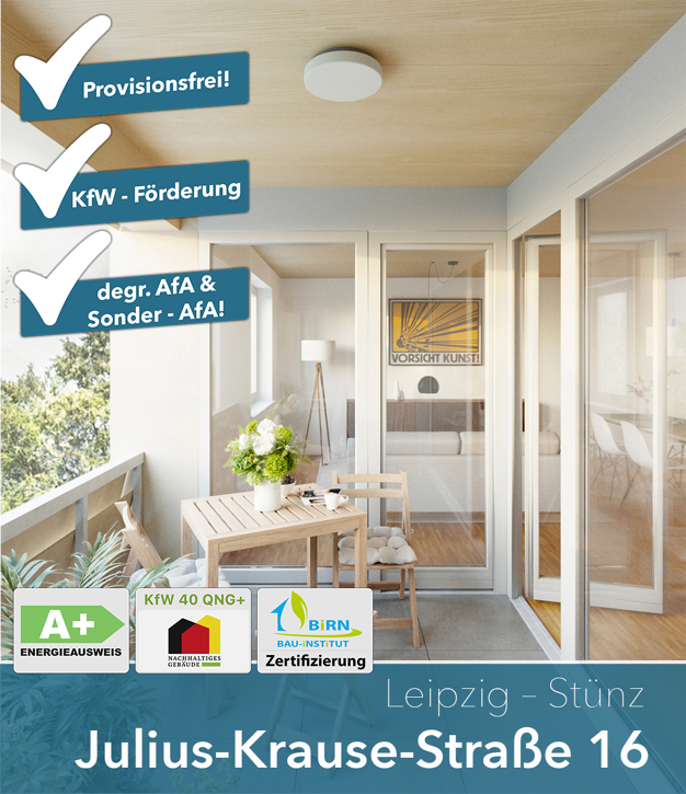 Wohnung zum Kauf - Neubau provisionsfrei als Kapitalanlage geeignet 334.880 € 3 Zimmer 64,4 m² Julius-Krause-Straße 16 Sellerhausen-Stünz Leipzig 04318