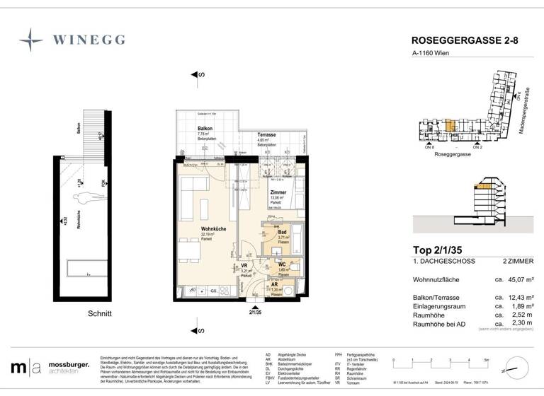 Wohnung zum Kauf - Erstbezug 349.000 € 2 Zimmer 45,1 m² 6. Geschoss Roseggergasse 2-8 Wien 1160