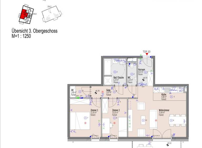 Wohnung zum Kauf - Erstbezug 349.800 € 3 Zimmer 74,9 m² 3. Geschoss Elisabeth Bollenberger - Gasse 10-14 Wiener Neustadt 2700
