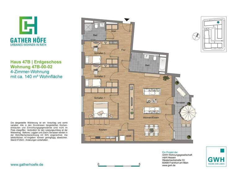 Wohnung zur Miete 1.966 € 4 Zimmer 132,1 m² EG Am Gatherhof 47B Rath Düsseldorf 40472