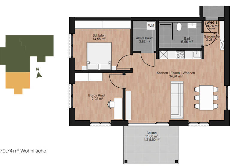 Wohnung zum Kauf 369.000 € 3 Zimmer 79,7 m² Bubesheim 89347