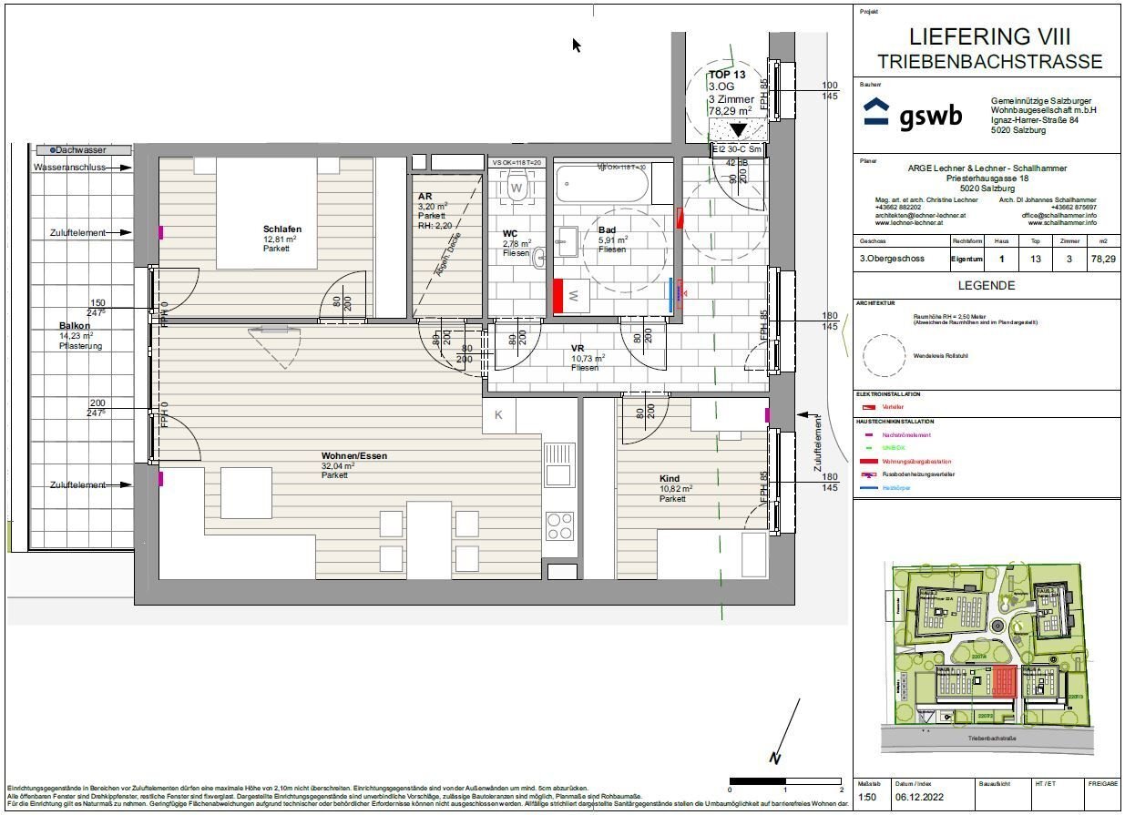 Wohnung zum Kauf provisionsfrei 554.193 € 3 Zimmer 78,3 m²<br/>Wohnfläche 3.<br/>Geschoss Triebenbachstraße 22 Liefering II Salzburg(Stadt) 5020