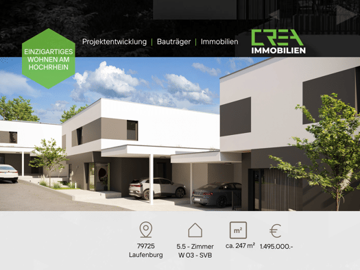 Maisonette zum Kauf - Neubau provisionsfrei 1.495.000 € 5,5 Zimmer 247,2 m² EG frei ab sofort Säckinger Straße 9 Laufenburg Laufenburg (Baden) 79725