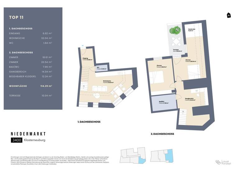 Wohnung zur Miete - Erstbezug 1.372 € 114,3 m² Klosterneuburg 3400