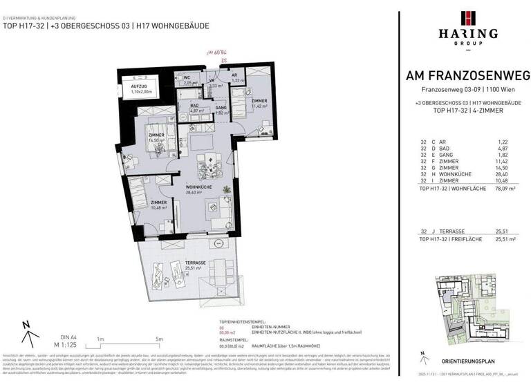 Wohnung zum Kauf - Erstbezug 570.500 € 4 Zimmer 78,1 m² 3. Geschoss Franzosenweg 3-5 Wien 1100