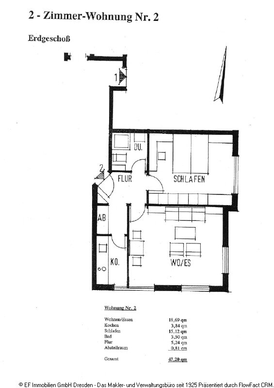 Wohnung zur Miete 360 € 2 Zimmer 47,2 m²<br/>Wohnfläche EG<br/>Geschoss 01.03.2025<br/>Verfügbarkeit Ockerwitzer Str. 28 Cotta (Cossebauder Str.) Dresden 01157