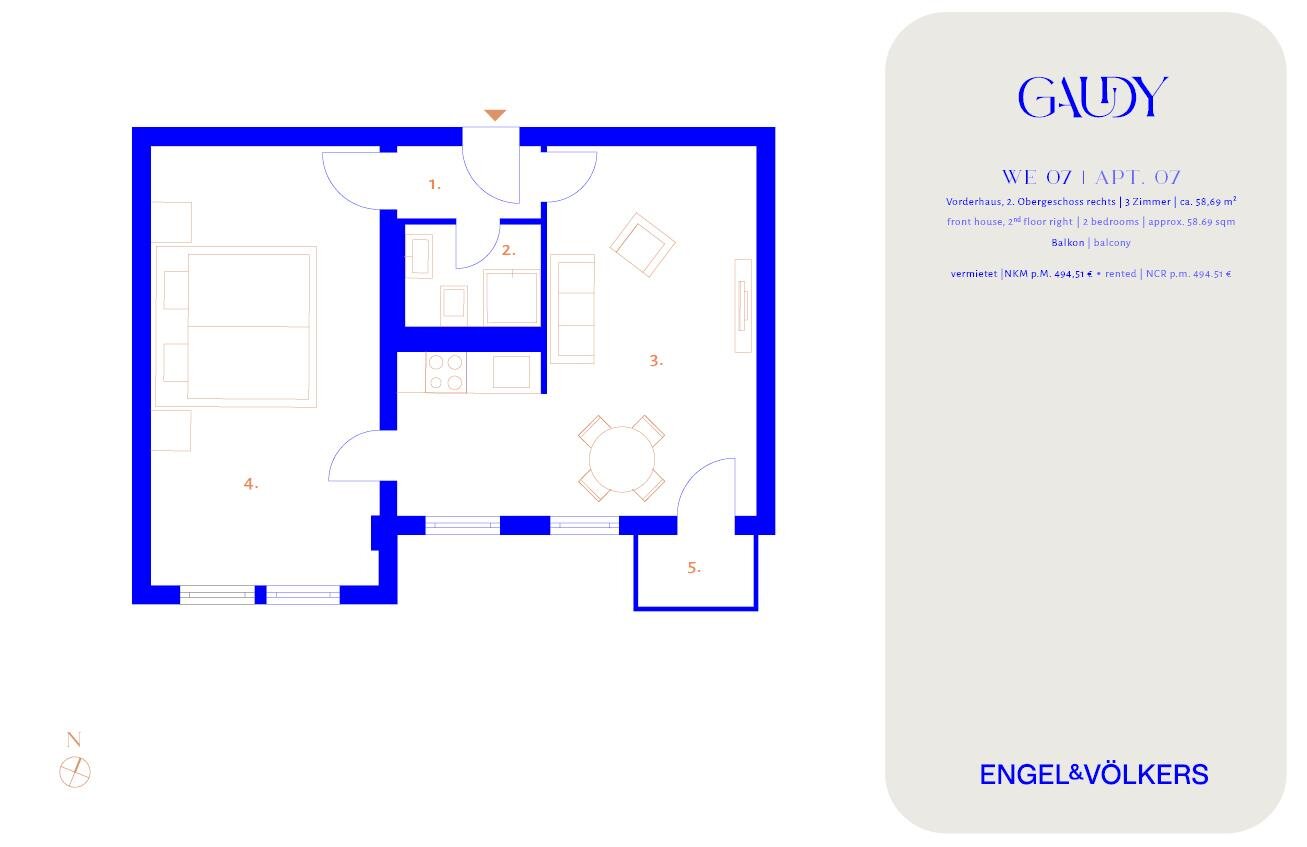 Wohnung zum Kauf 315.000 € 2 Zimmer 58,7 m²<br/>Wohnfläche 2.<br/>Geschoss Gaudystraße 14 Prenzlauer Berg Berlin 10437