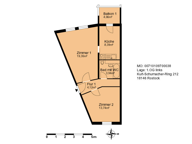 Wohnung zur Miete 355 € 2 Zimmer 52,8 m²<br/>Wohnfläche 1.<br/>Geschoss 01.03.2025<br/>Verfügbarkeit Kurt-Schumacher-Ring 212 Dierkow-Neu Rostock 18146